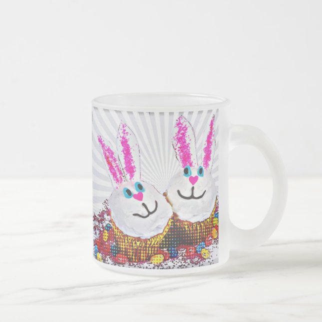 Pop Art Easter Bunny Cupcakes Frosted Glass Coffee Mug (Right)