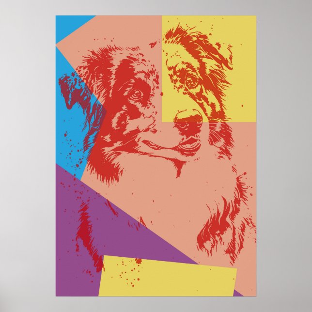 Pop Art Effect Australian Shepherd / Dog Lover  Poster (Front)