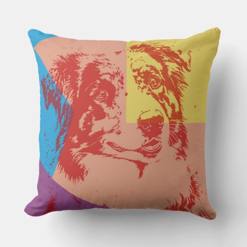 Pop Art Effect Australian Shepherd  Dog Lover Throw Pillow