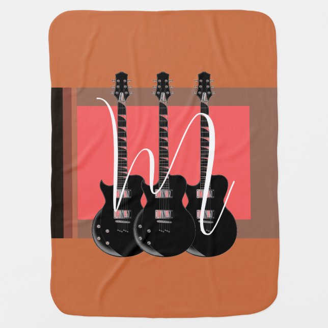 Pop Art Electric Guitar Monogram Initial Baby Blanket (Front)