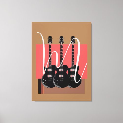 Pop Art Electric Guitar Monogram Initial Canvas Print
