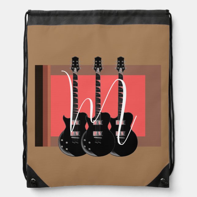 Pop Art Electric Guitar Monogram Initial Drawstring Bag (Front)