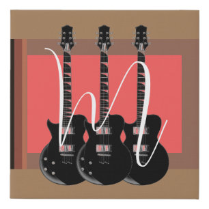 Pop Art Electric Guitar Monogram Initial Faux Canvas Print