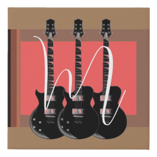 Pop Art Electric Guitar Monogram Initial Faux Canvas Print