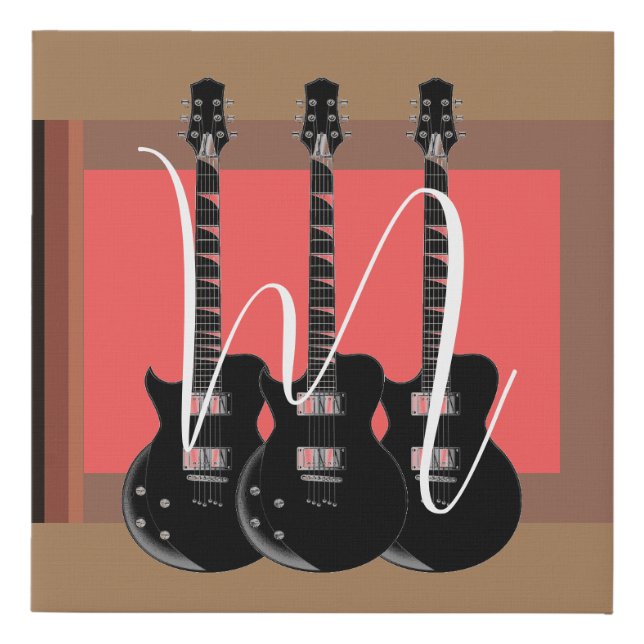 Pop Art Electric Guitar Monogram Initial Faux Canvas Print (Front)