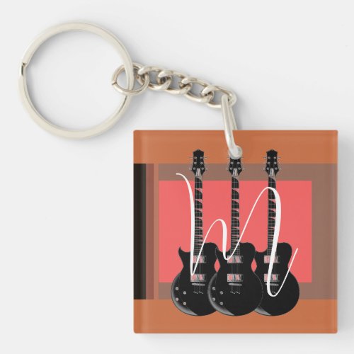 Pop Art Electric Guitar Monogram Initial Keychain