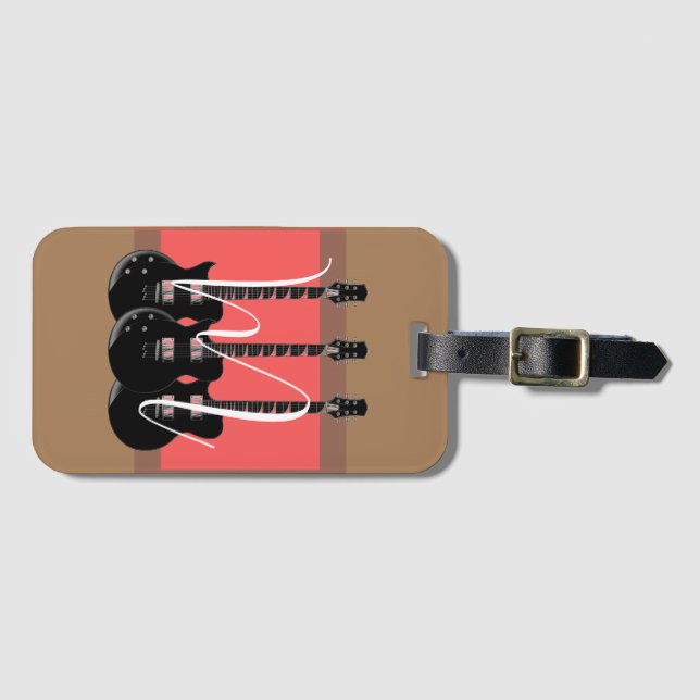 Pop Art Electric Guitar Monogram Initial Luggage Tag (Front Horizontal)