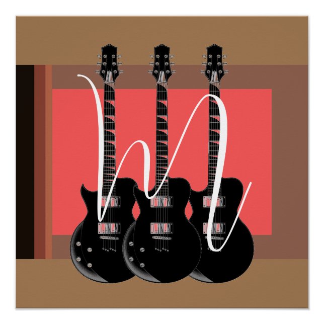 Pop Art Electric Guitar Monogram Initial Poster (Front)