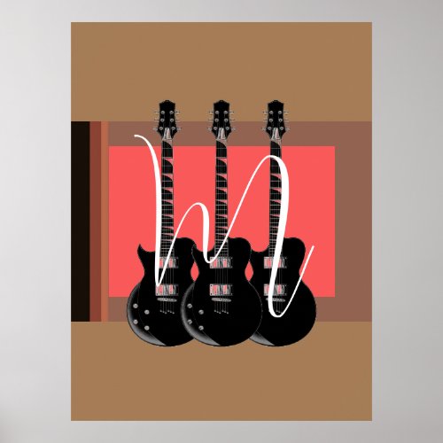 Pop Art Electric Guitar Monogram Initial Poster