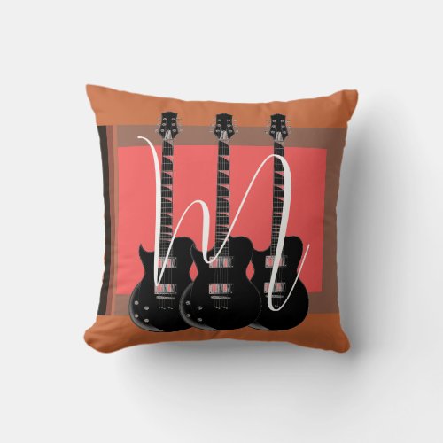 Pop Art Electric Guitar Monogram Initial Throw Pillow
