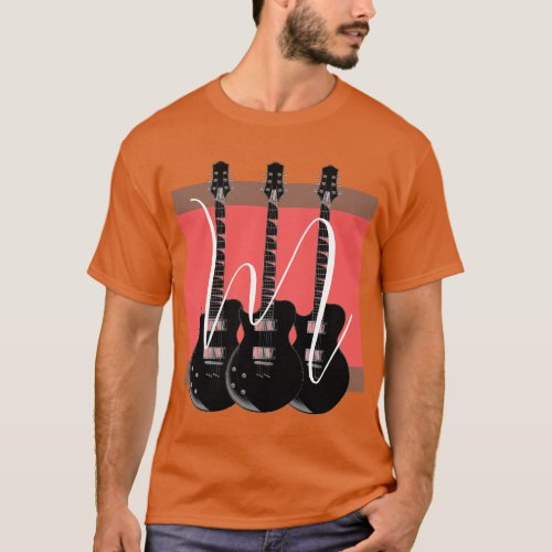 Pop Art Electric Guitar Orange Monogram Initial T_Shirt
