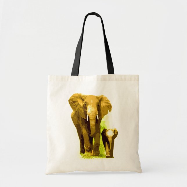 Pop Art Elephant Family Mom Baby Tote Bag (Front)