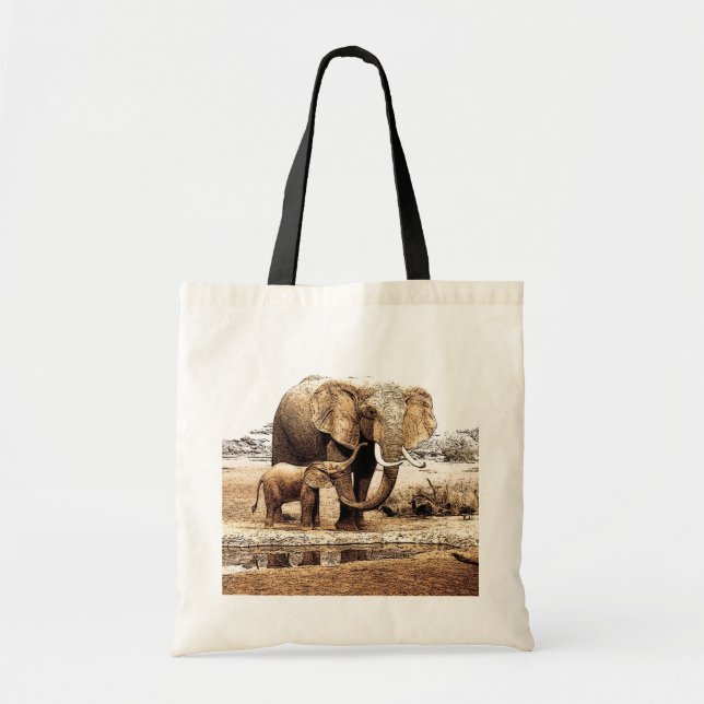 Pop Art Elephant Family Mom Baby Tote Bag (Front)