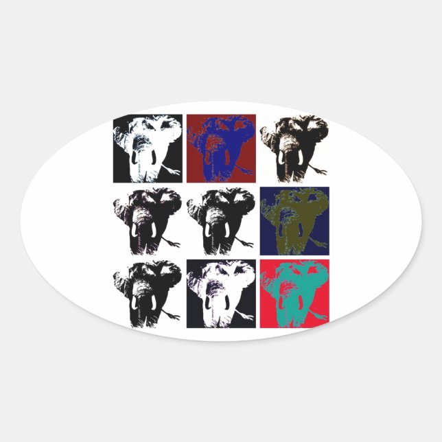 Pop Art Elephants Oval Sticker (Front)
