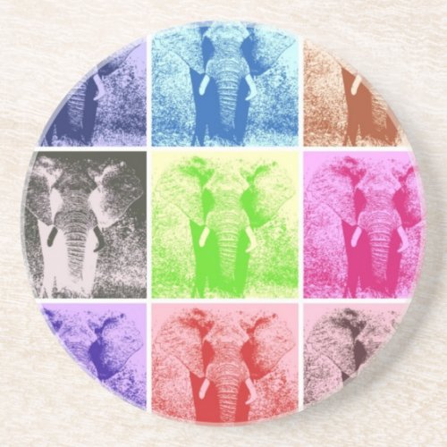 Pop Art Elephants Sandstone Coaster