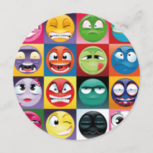 pop art emoji 5.25 x 5.25 Invitation Circle