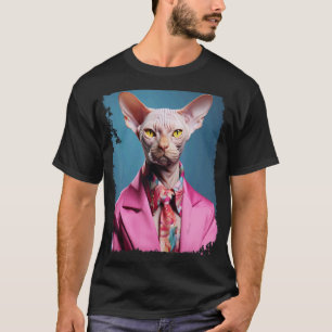 Pop Art Entrepreneur Hairless Sphynx Cat Pink T-Shirt