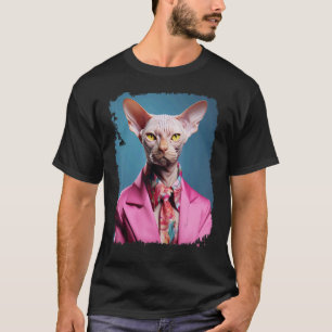 Pop Art Entrepreneur Hairless Sphynx Cat Pink T-Shirt