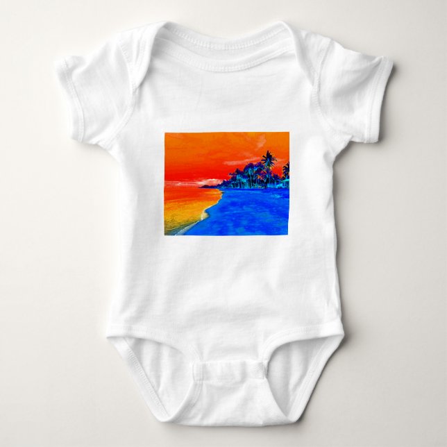 Pop Art Exotic Beach Palm Trees Baby Bodysuit (Front)