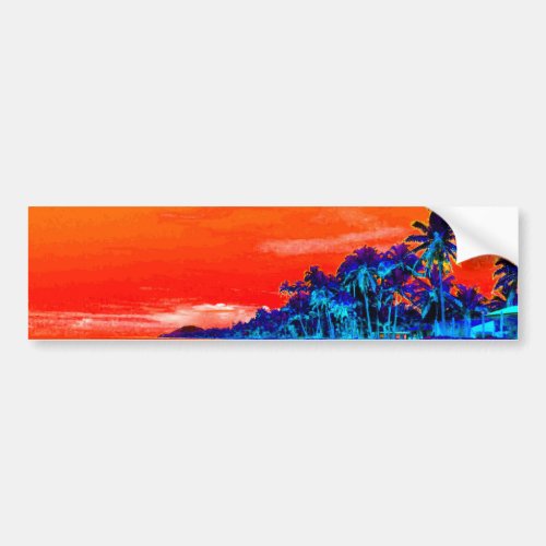 Pop Art Exotic Beach Palm Trees Bumper Sticker