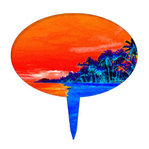 Pop Art Exotic Beach Palm Trees Cake Topper