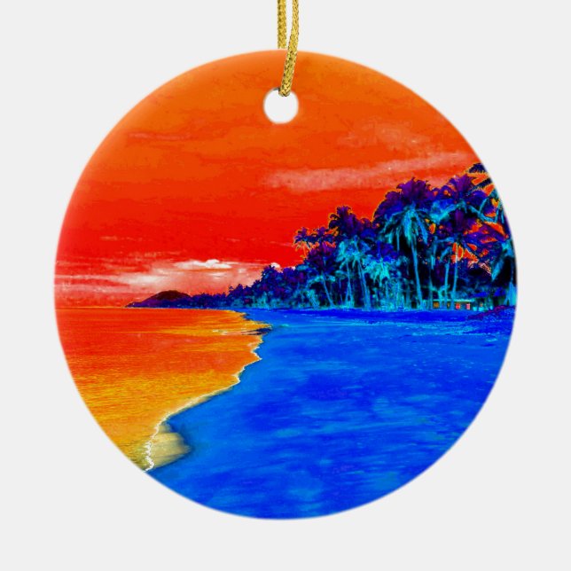 Pop Art Exotic Beach Palm Trees Ceramic Ornament (Front)