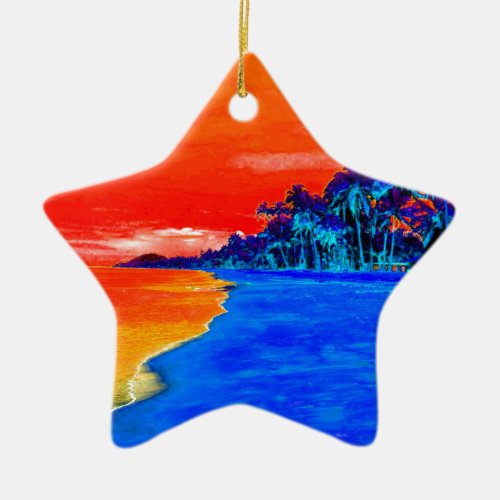 Pop Art Exotic Beach Palm Trees Ceramic Ornament