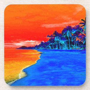 Pop Art Exotic Beach Palm Trees Drink Coaster