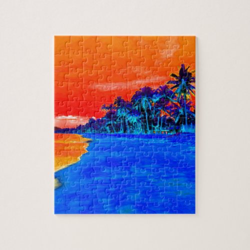 Pop Art Exotic Beach Palm Trees Jigsaw Puzzle