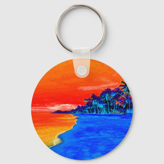 Pop Art Exotic Beach Palm Trees Keychain (Front)