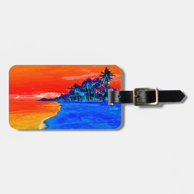 Pop Art Exotic Beach Palm Trees Luggage Tag (Front Horizontal)