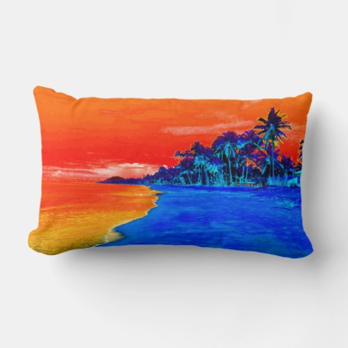 Pop Art Exotic Beach Palm Trees Lumbar Pillow