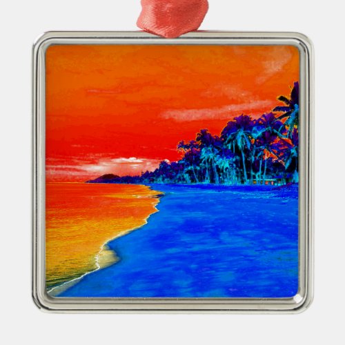 Pop Art Exotic Beach Palm Trees Metal Ornament