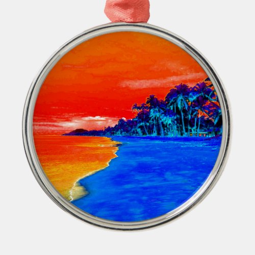 Pop Art Exotic Beach Palm Trees Metal Ornament