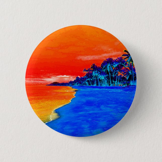 Pop Art Exotic Beach Palm Trees Pinback Button (Front)