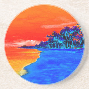 Pop Art Exotic Beach Palm Trees Sandstone Coaster