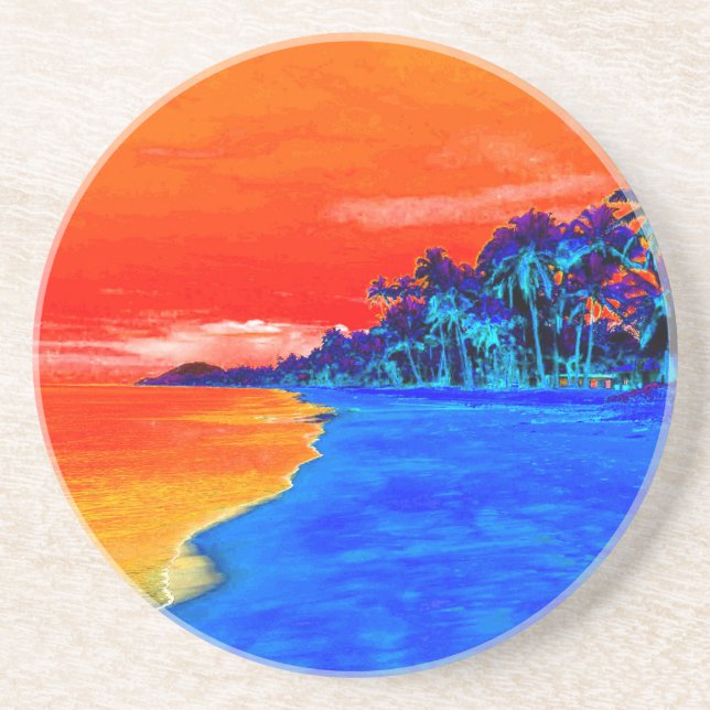 Pop Art Exotic Beach Palm Trees Sandstone Coaster (Front)