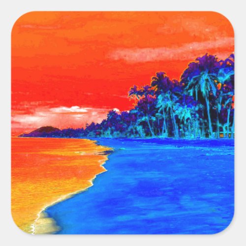 Pop Art Exotic Beach Palm Trees Square Sticker