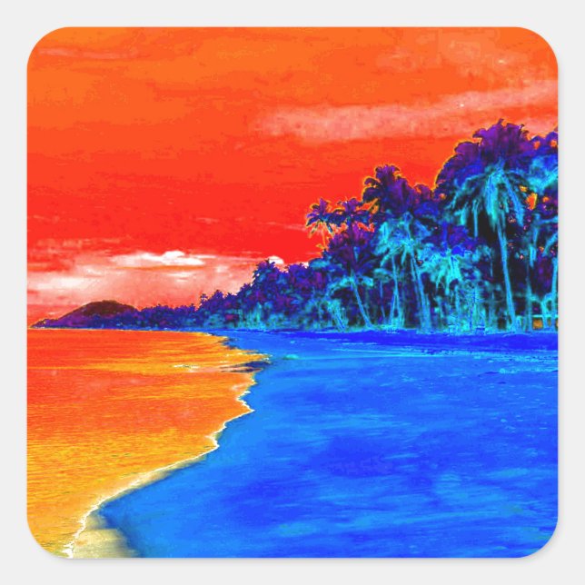 Pop Art Exotic Beach Palm Trees Square Sticker (Front)