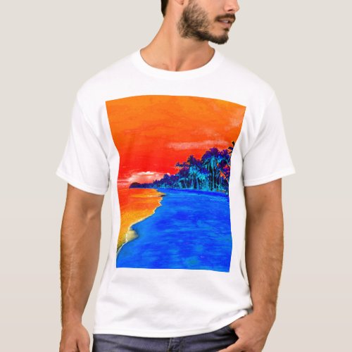 Pop Art Exotic Beach Palm Trees T_Shirt