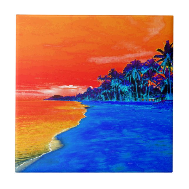 Pop Art Exotic Beach Palm Trees Tile (Front)