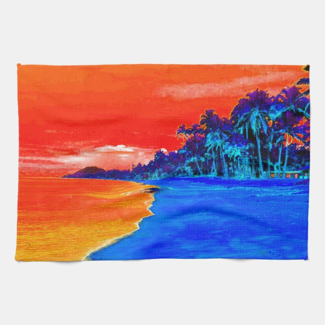 Pop Art Exotic Beach Palm Trees Towel (Horizontal)