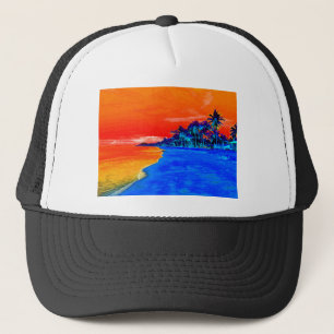 Pop Art Exotic Beach Palm Trees Trucker Hat