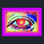 Pop Art Eyes like a Flame Bold Psychedelic Poster<br><div class="desc">This is a cool pop art design featuring a psychedelic eye that is burning with vivid colors and seems like there is a flame in the pupil with an orange frame and a purple background.</div>