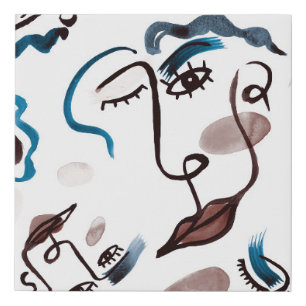 Pop art faces: abstract watercolor. faux canvas print