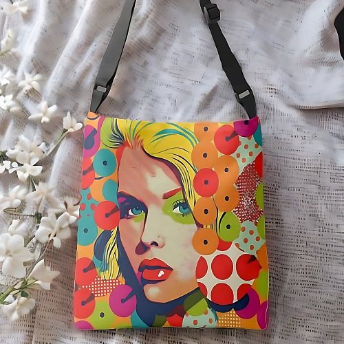 Pop Art Female Face Vibrant Pattern  Crossbody Bag
