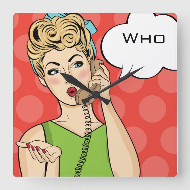 Pop Art Female Square Wall Clock (Front)