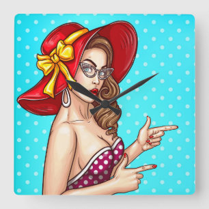 Pop Art Female Square Wall Clock
