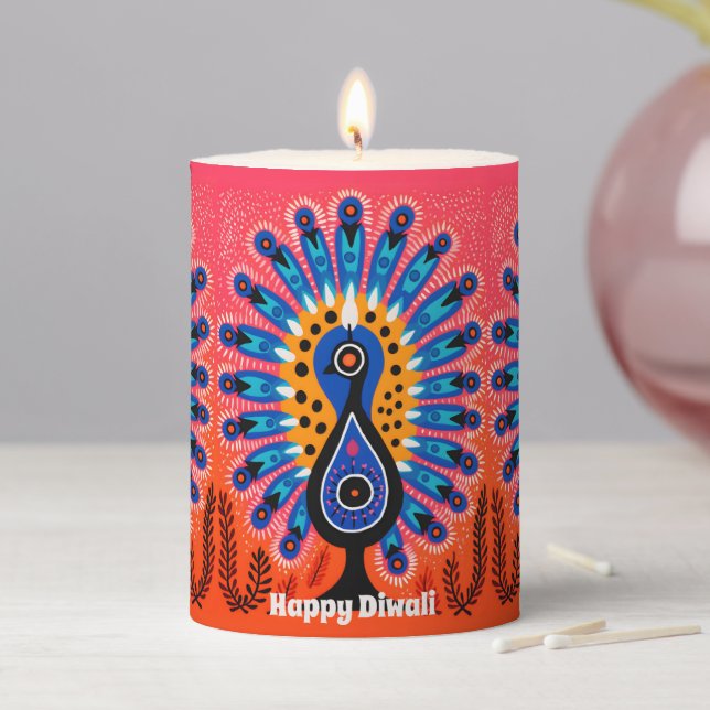 🦚 Pop Art Festival of Lights: Diwali Peacock Pillar Candle (In Situ)