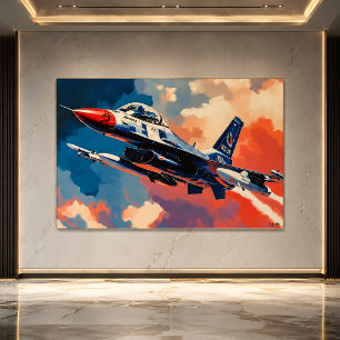 Pop Art Fighter Jet - Soaring Aviation Art Poster